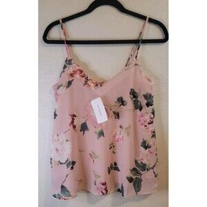 White Birch  Women's Cami Scalloped Neckline Floral Pink Spaghetti Strap Size S